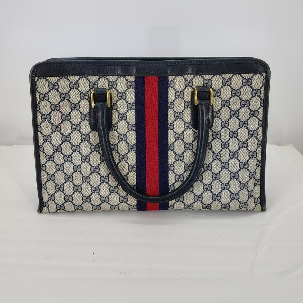 Vintage Gucci GG Supreme Web Stripe Tote Bag Italy Accessory Collection